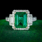 Art Deco Style Emerald Diamond Ring 3.5ct Emerald 