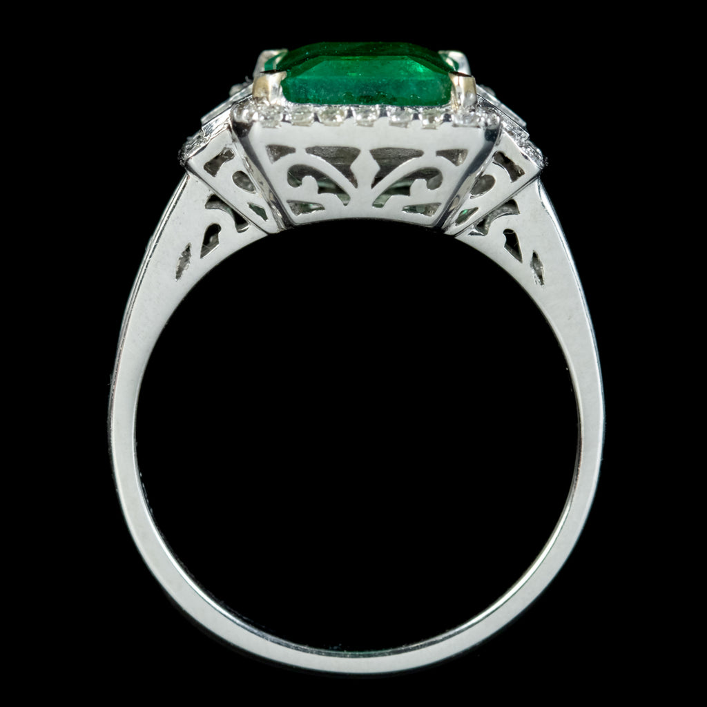 Art Deco Style Emerald Diamond Ring 3.5ct Emerald 