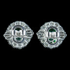Art Deco Style Emerald Diamond Stud Earrings 18ct Gold