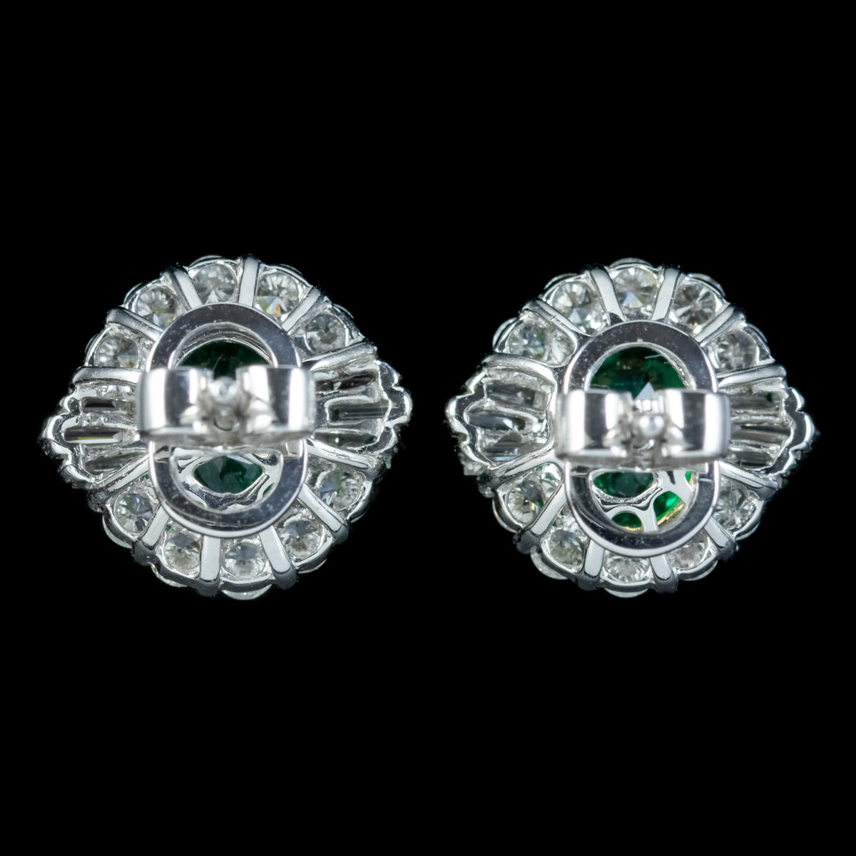 Art Deco Style Emerald Diamond Stud Earrings 18ct Gold