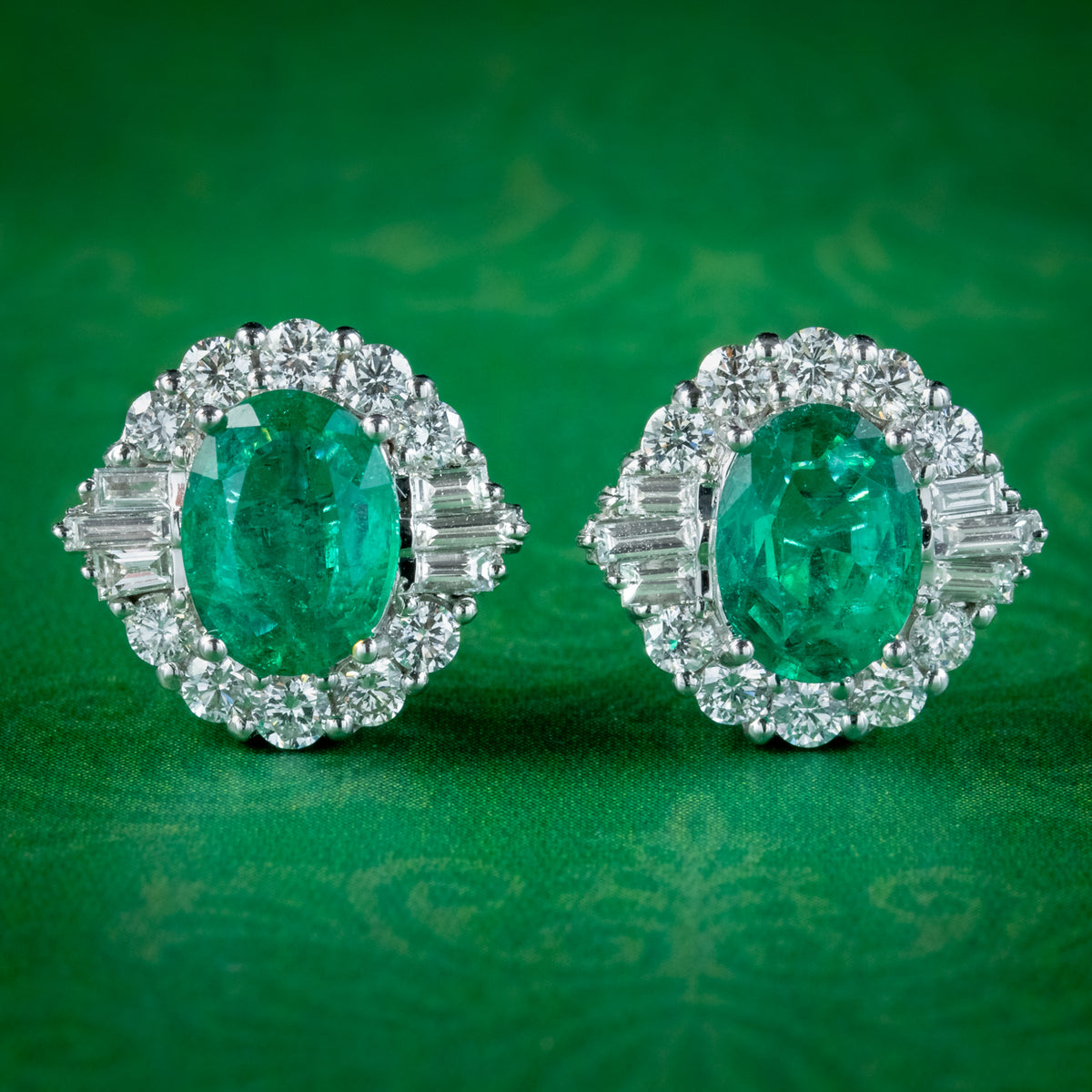 Art Deco Style Emerald Diamond Stud Earrings 18ct Gold Main image