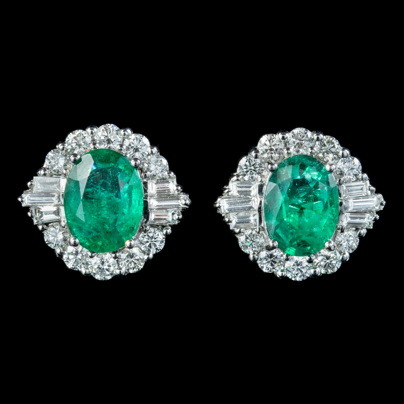 Art Deco Style Emerald Diamond Stud Earrings 18ct Gold Secondary image