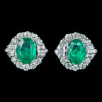 Art Deco Style Emerald Diamond Stud Earrings 18ct Gold