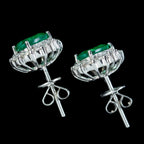Art Deco Style Emerald Diamond Stud Earrings 18ct Gold
