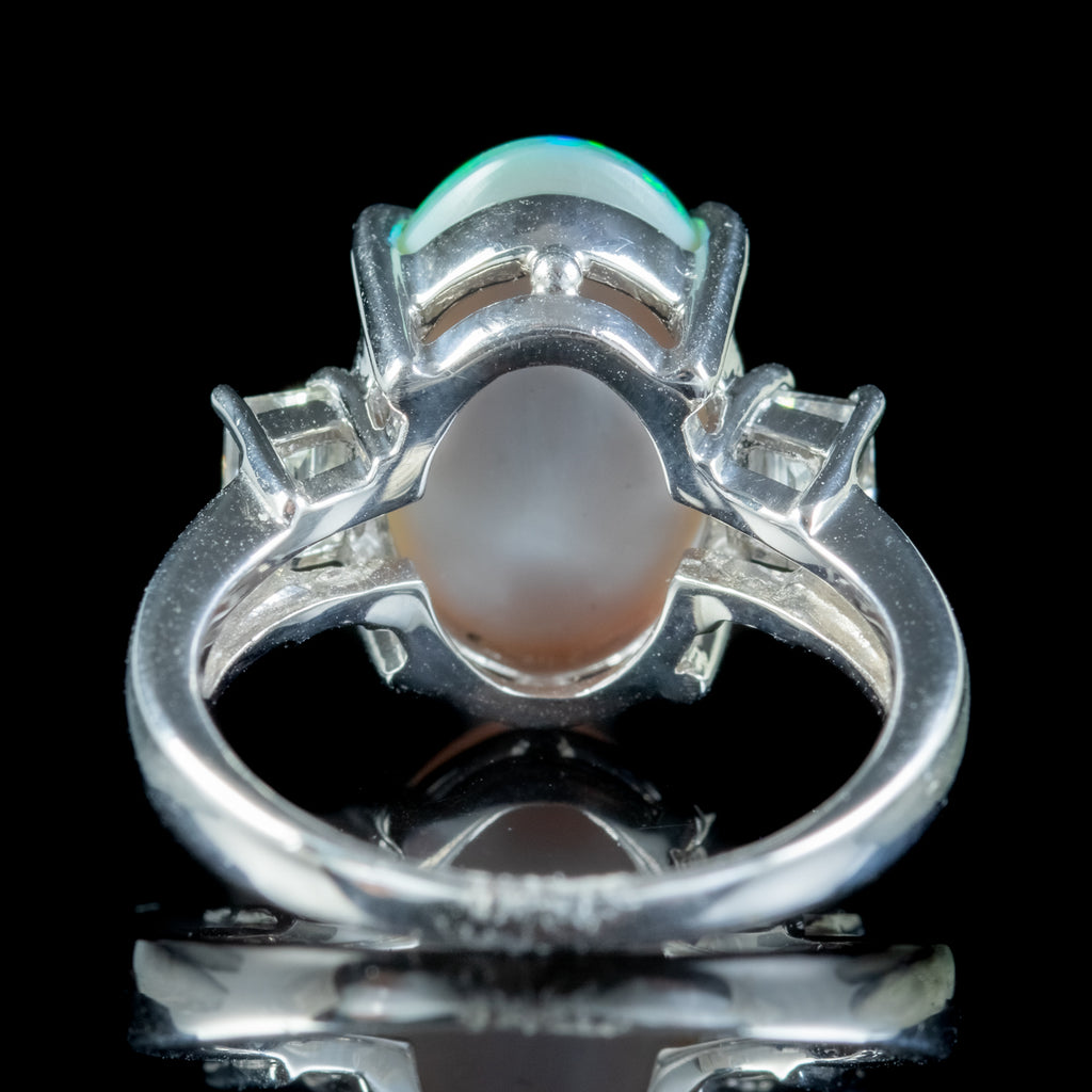 Art Deco Style Opal Diamond Trilogy Ring 4.64ct Natural Opal 