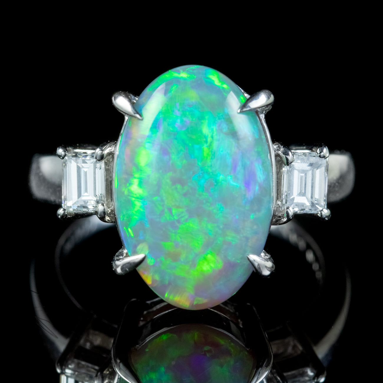 Art Deco Style Opal Diamond Trilogy Ring 4.64ct Natural Opal Secondary image