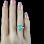 Art Deco Style Opal Diamond Trilogy Ring 4.64ct Natural Opal 