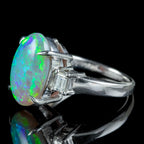 Art Deco Style Opal Diamond Trilogy Ring 4.64ct Natural Opal 
