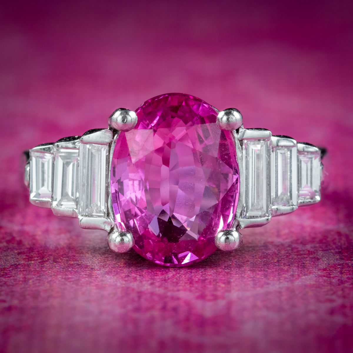 Art Deco Style Pink Sapphire Diamond Ring 2.20ct Sapphire With Cert Main image