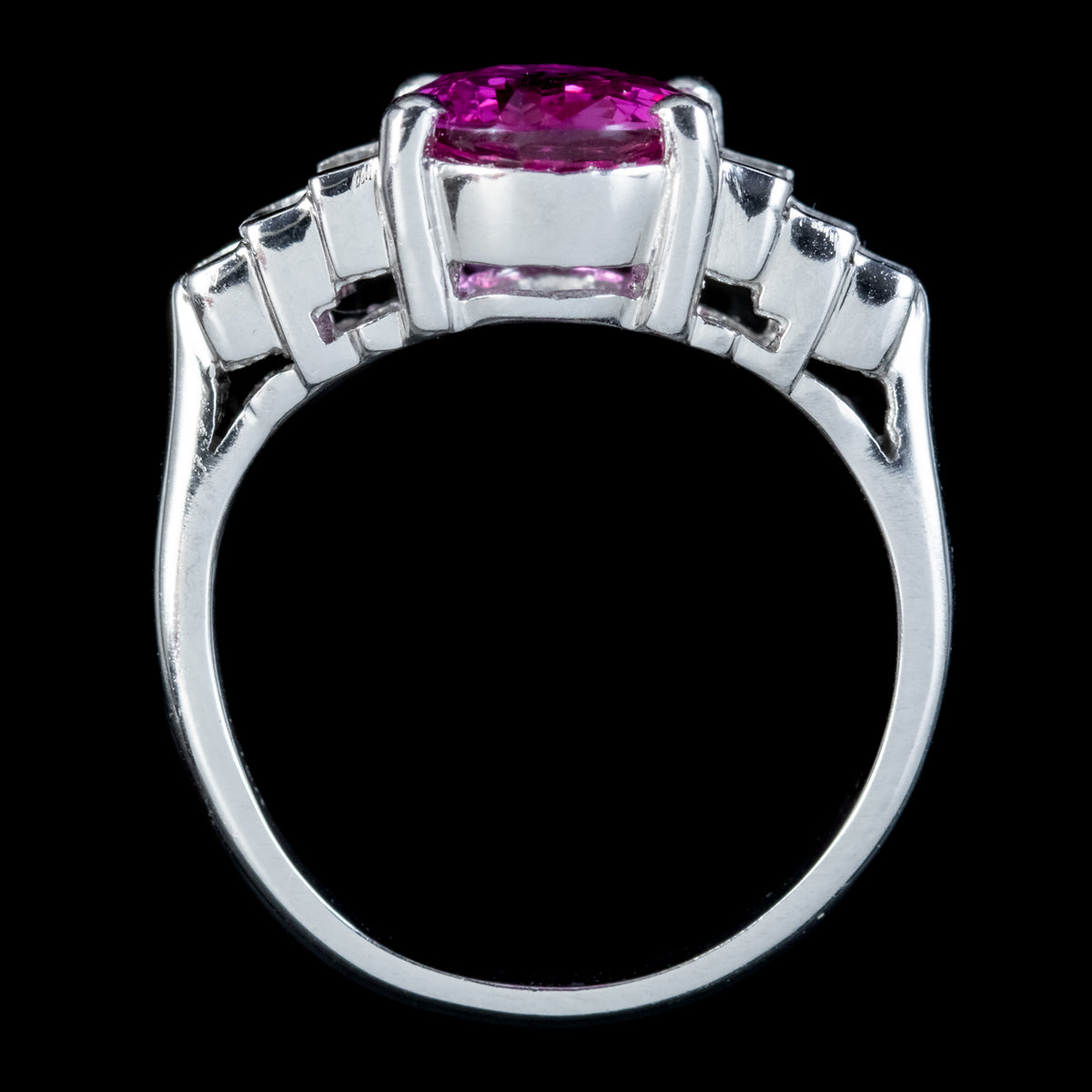 Art Deco Style Pink Sapphire Diamond Ring 2.20ct Sapphire With Cert