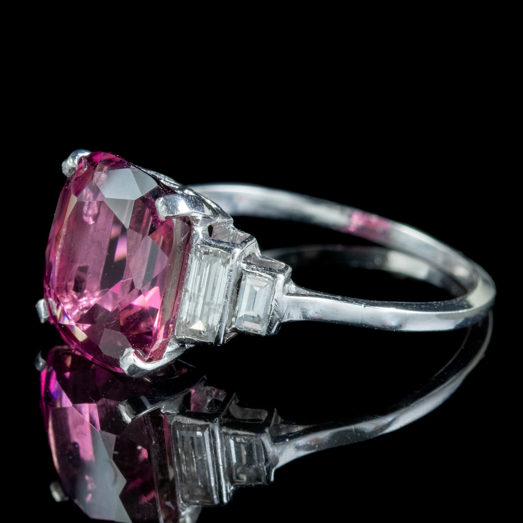 Art Deco Style Pink Tourmaline Diamond Ring 6ct Tourmaline 