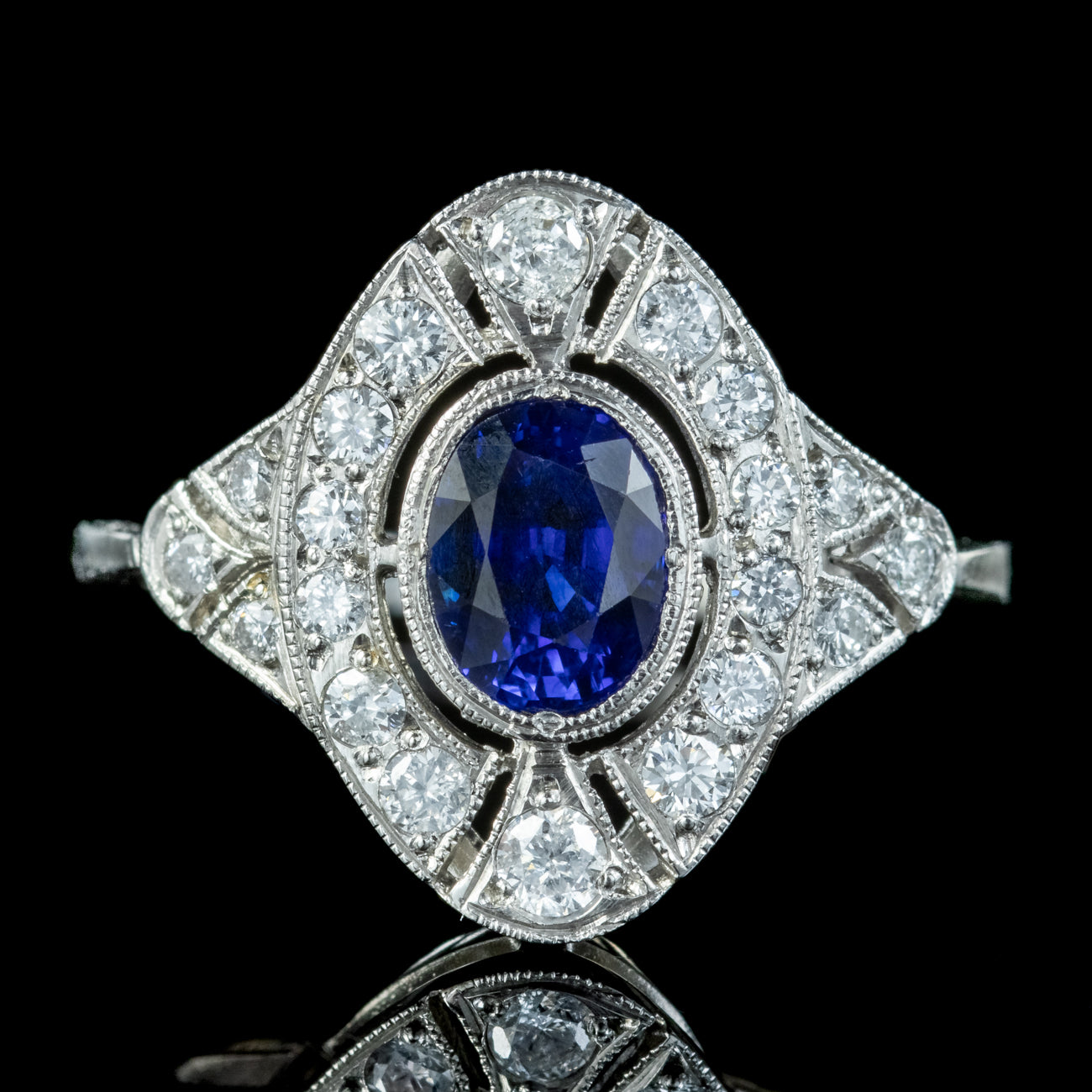 Art Deco Style Sapphire Diamond Cluster Ring 0.80ct Sapphire Secondary image