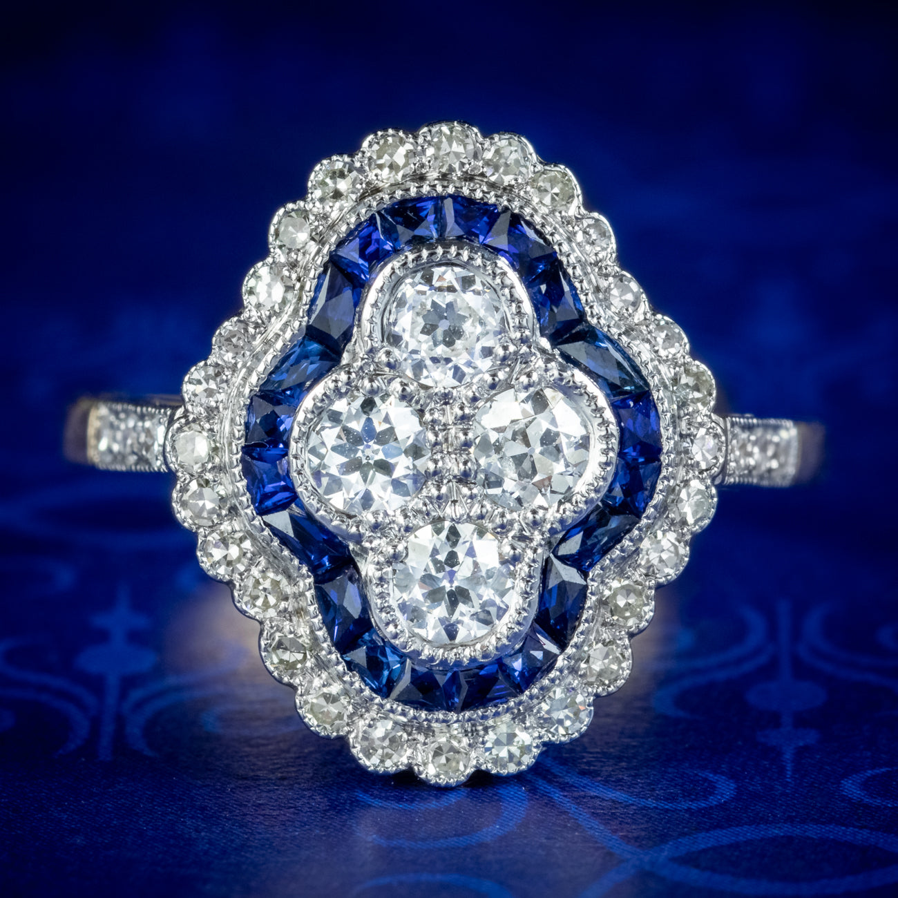 Art Deco Style Sapphire Diamond Cluster Ring 1.30ct Of Diamond Main image