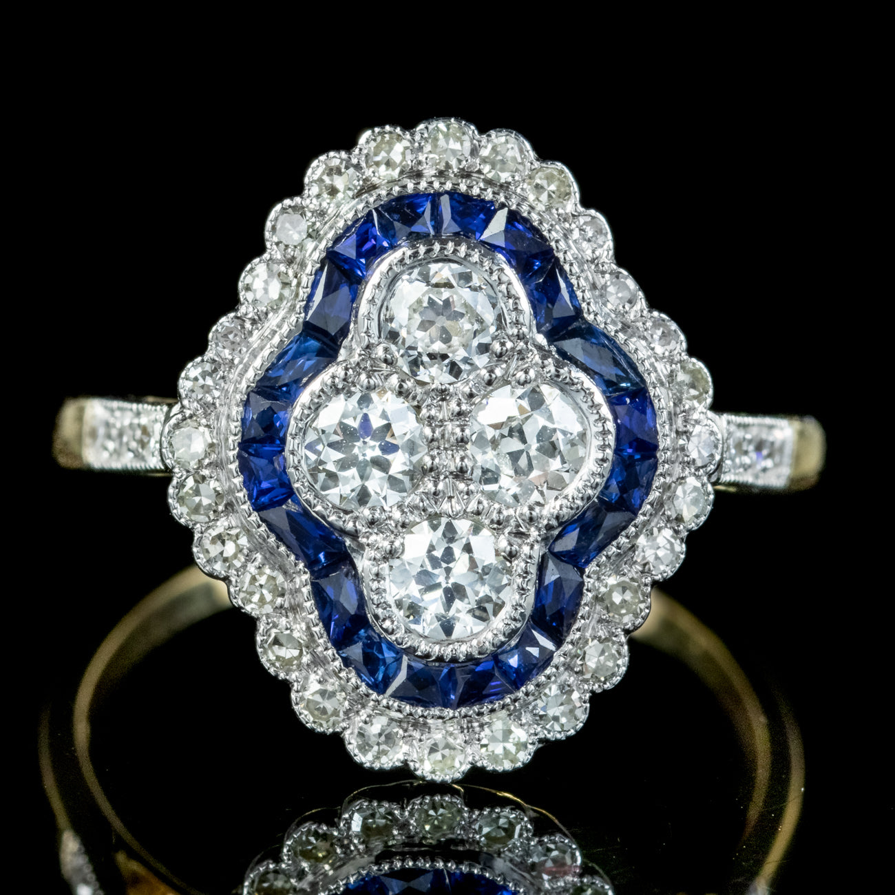 Art Deco Style Sapphire Diamond Cluster Ring 1.30ct Of Diamond Secondary image