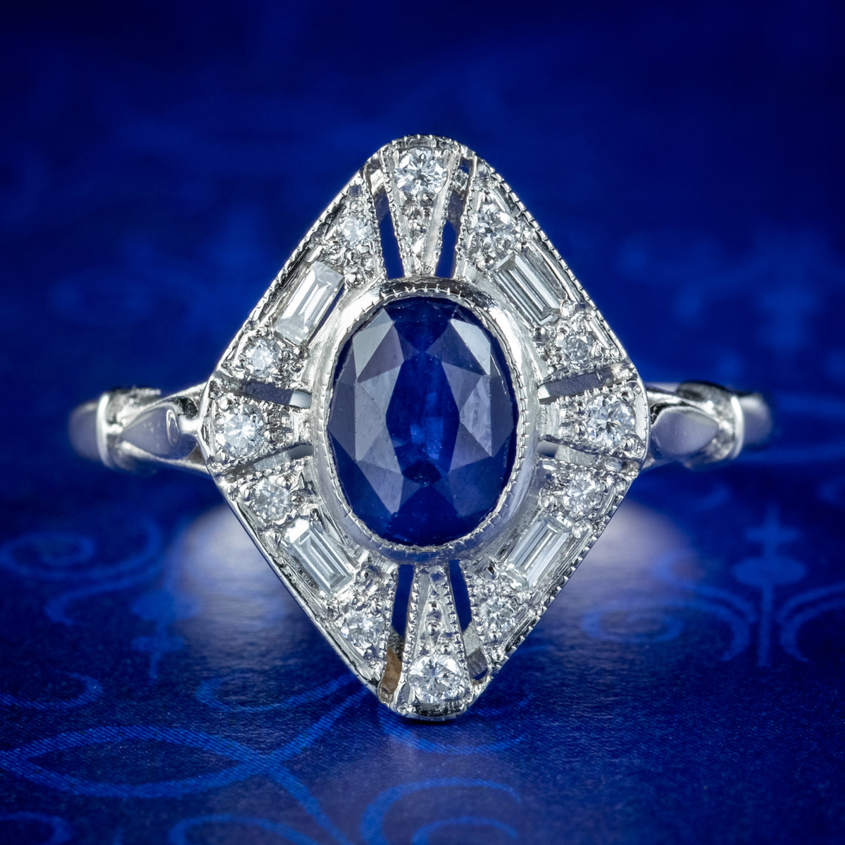 Art Deco Style Sapphire Diamond Cluster Ring 1ct Sapphire Main image