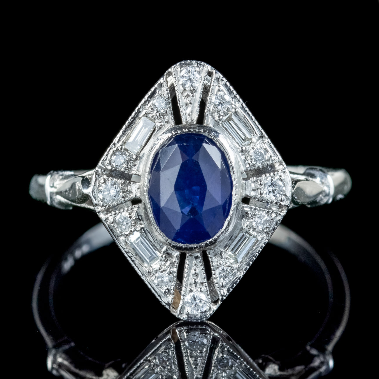 Art Deco Style Sapphire Diamond Cluster Ring 1ct Sapphire Secondary image