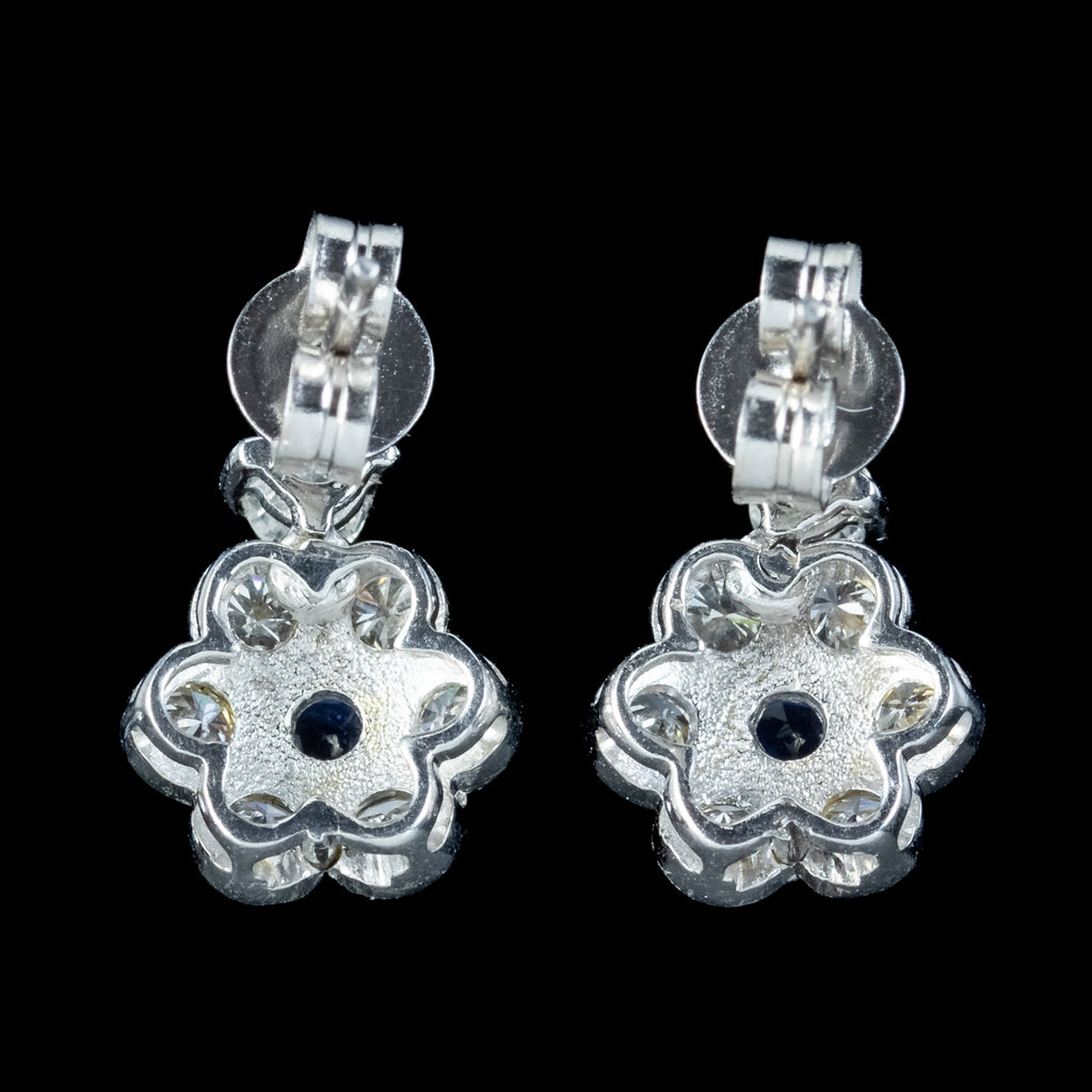Art Deco Style Sapphire Diamond Daisy Stud Earrings 18ct Gold