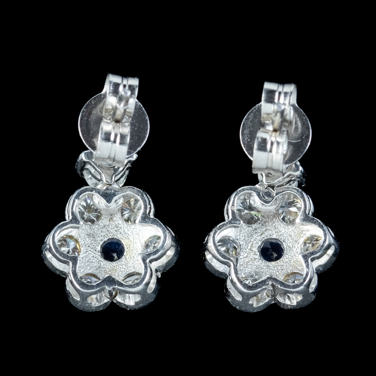 Art Deco Style Sapphire Diamond Daisy Stud Earrings 18ct Gold