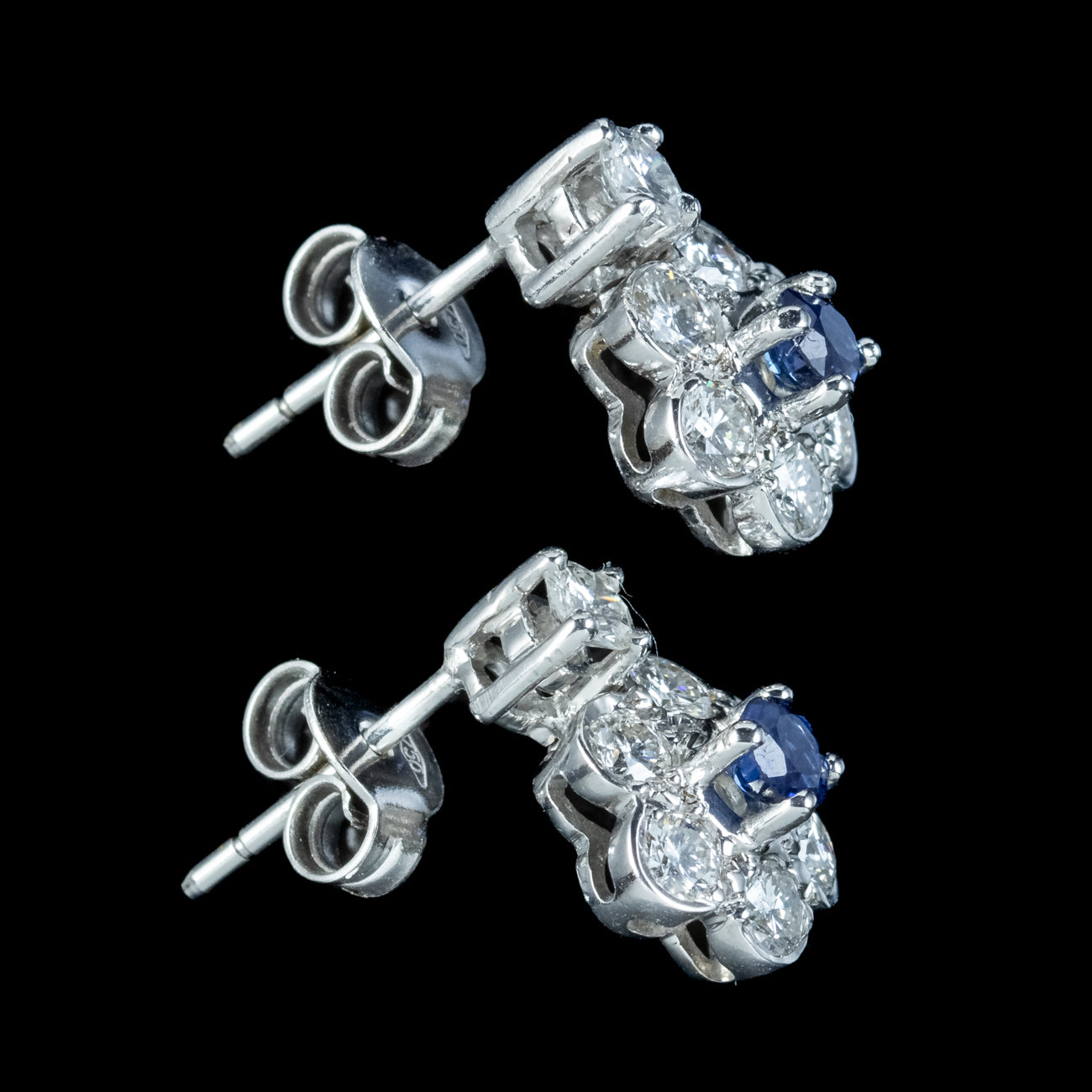 Art Deco Style Sapphire Diamond Daisy Stud Earrings 18ct Gold