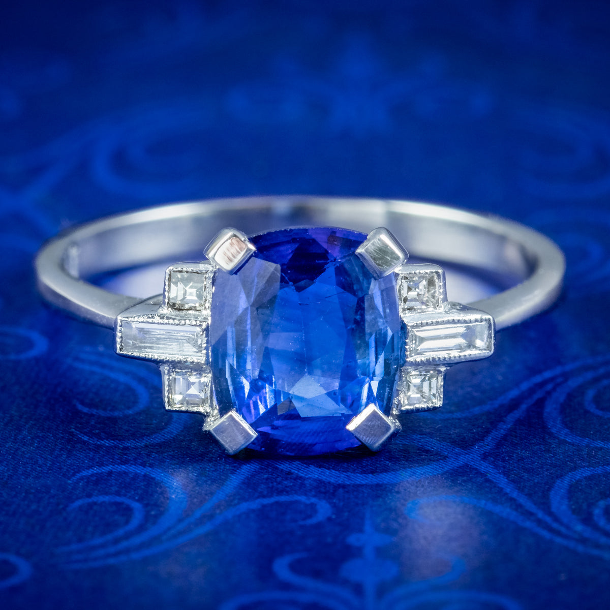 Art Deco Style Sapphire Diamond Ring 1.70ct Blue Sapphire Main image