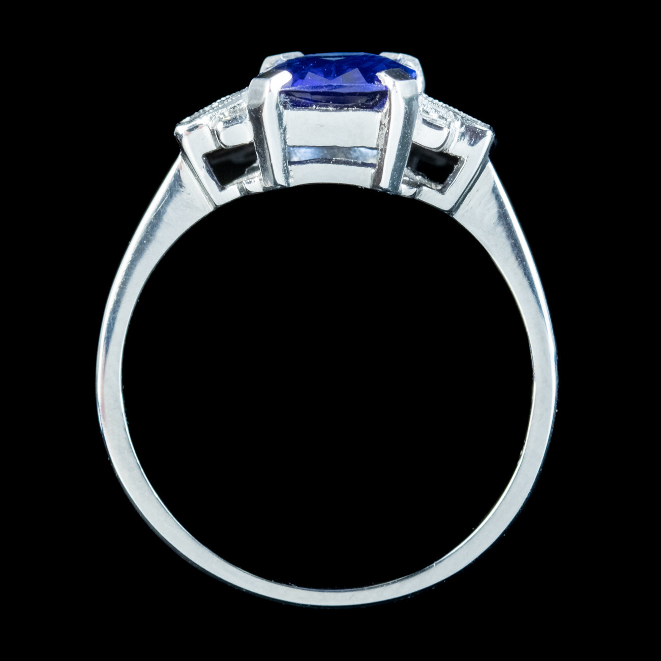 Art Deco Style Sapphire Diamond Ring 1.70ct Blue Sapphire