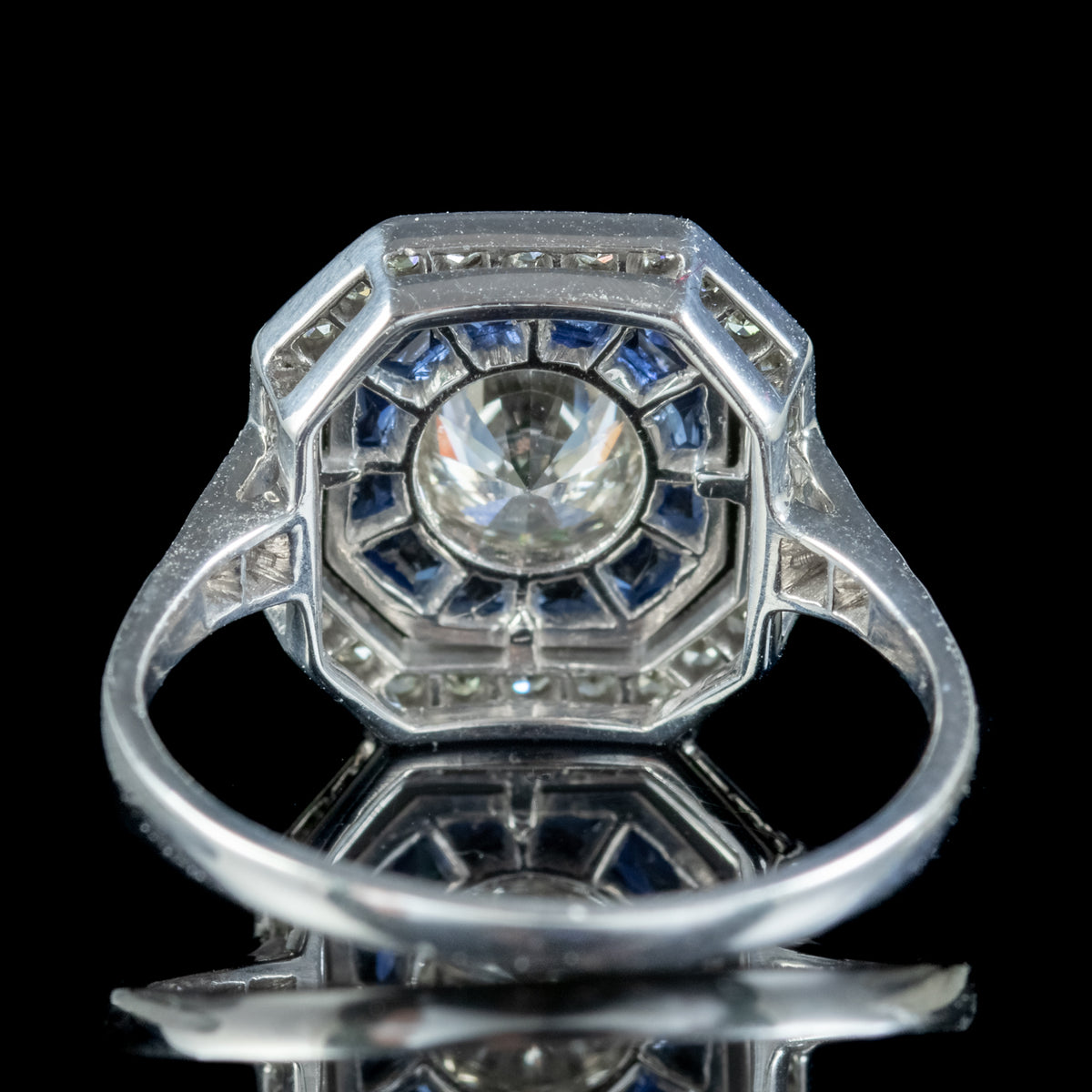 Art Deco Style Sapphire Diamond Target Cluster Ring 1.50ct Of Diamond