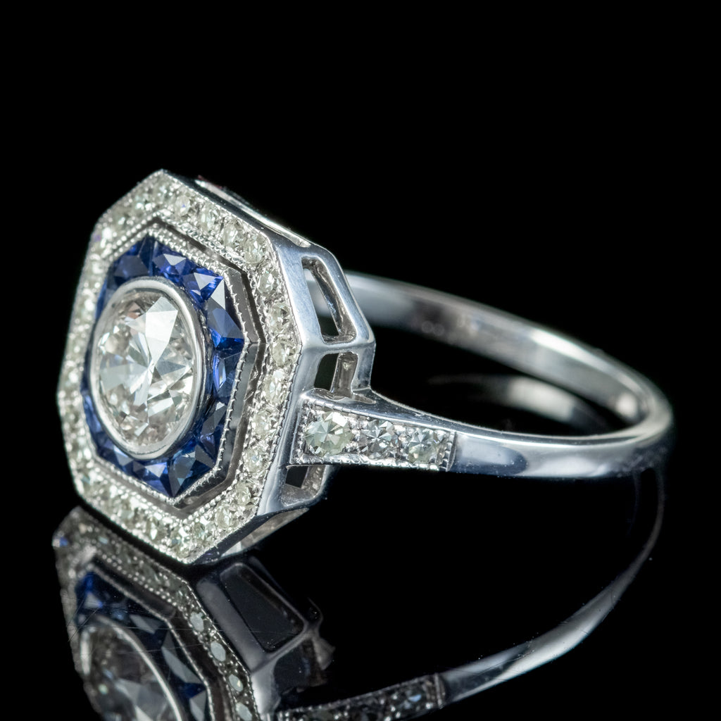 Art Deco Style Sapphire Diamond Target Cluster Ring 1.50ct Of Diamond