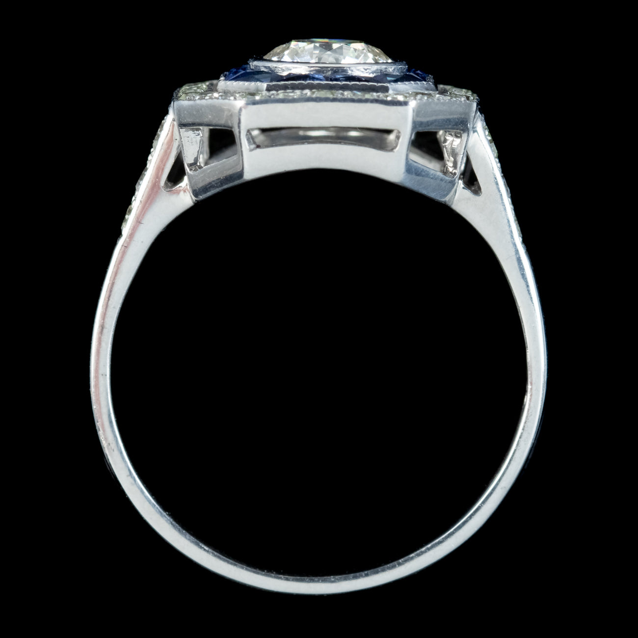 Art Deco Style Sapphire Diamond Target Cluster Ring 1.50ct Of Diamond