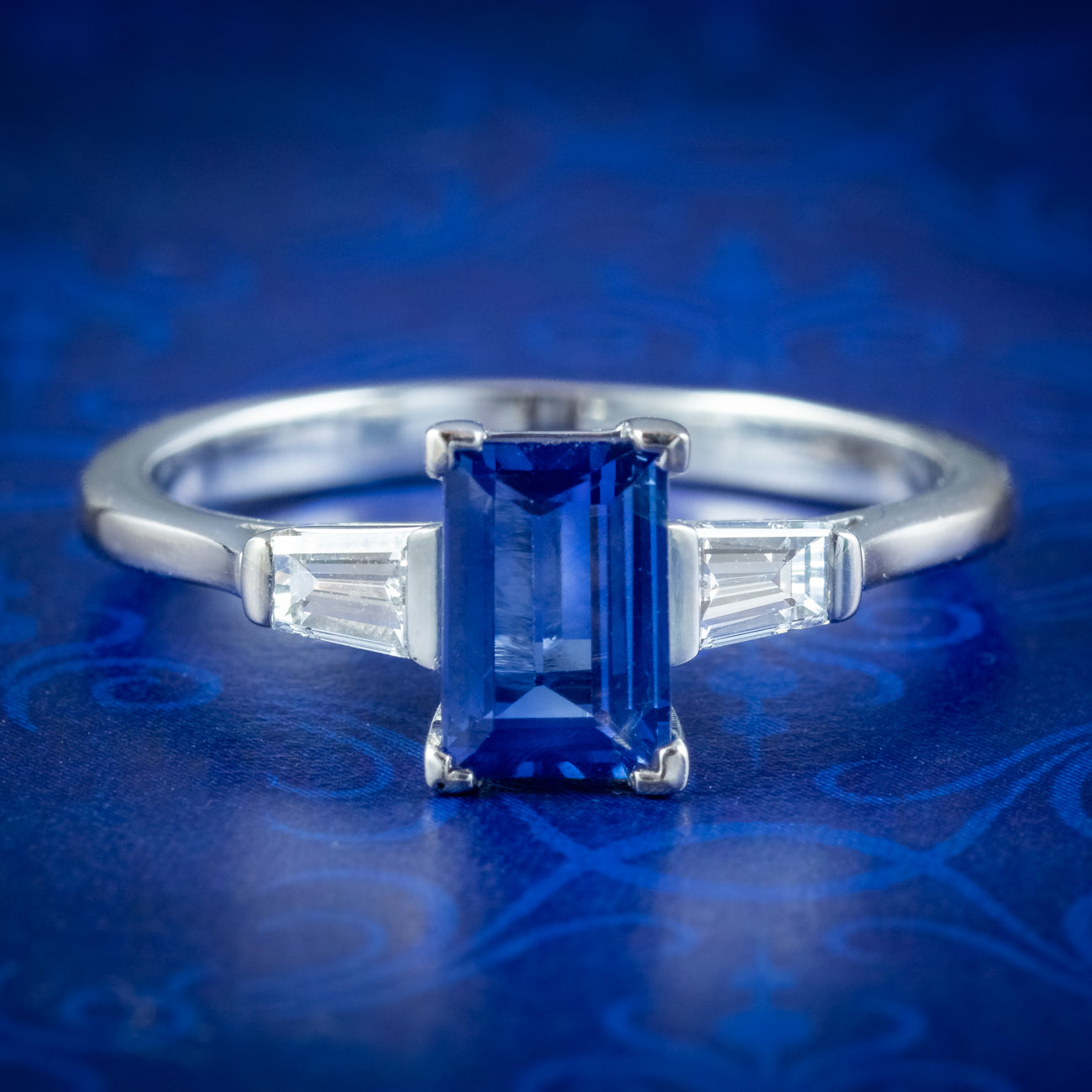 Art Deco Style Sapphire Diamond Trilogy Ring 1.5ct Sapphire Main image
