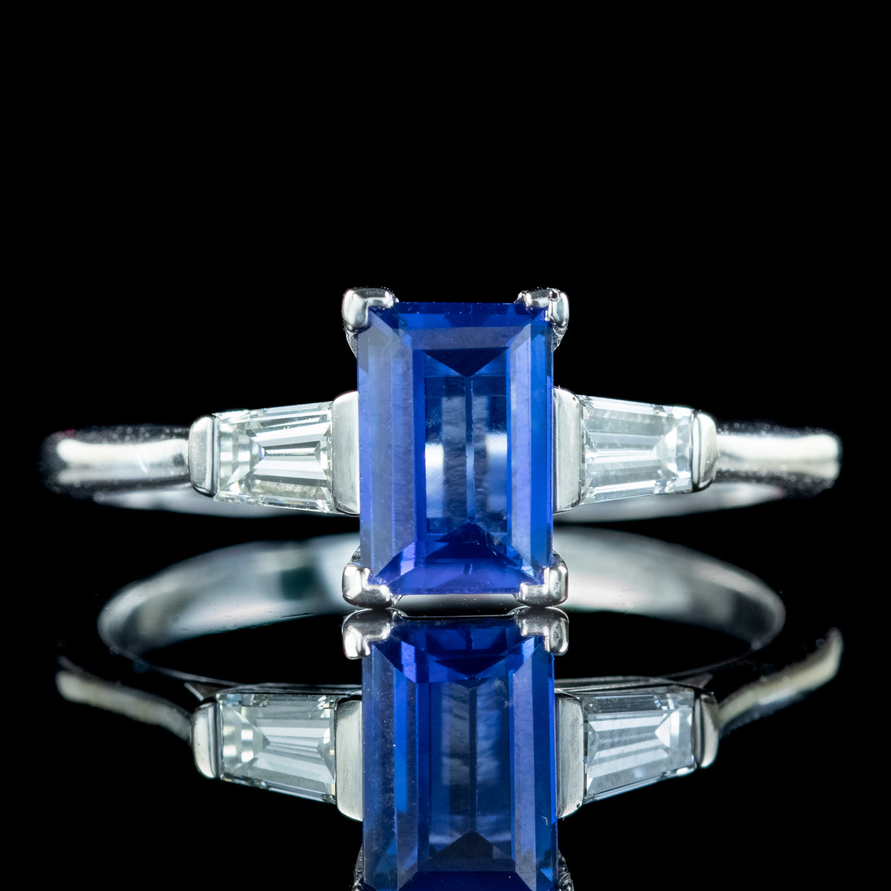 Art Deco Style Sapphire Diamond Trilogy Ring 1.5ct Sapphire Secondary image
