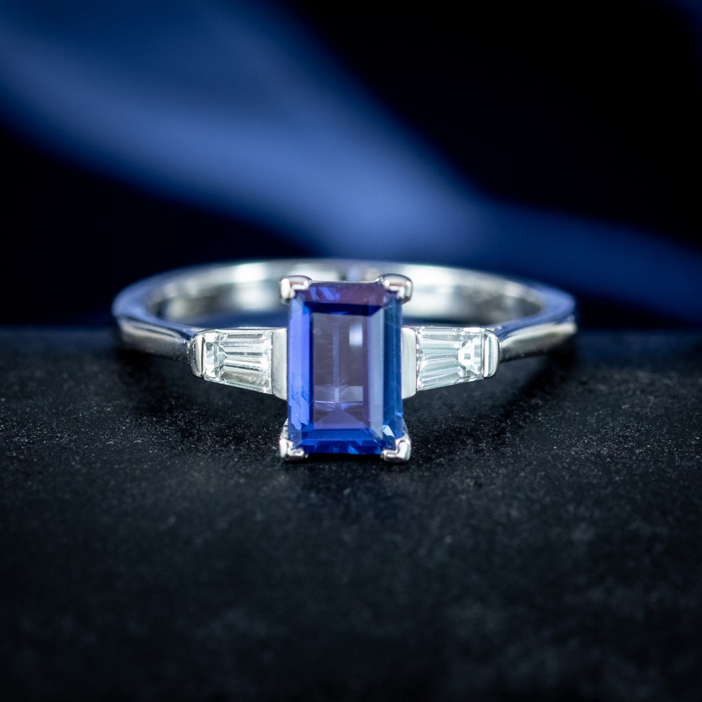 Art Deco Style Sapphire Diamond Trilogy Ring 1.5ct Sapphire