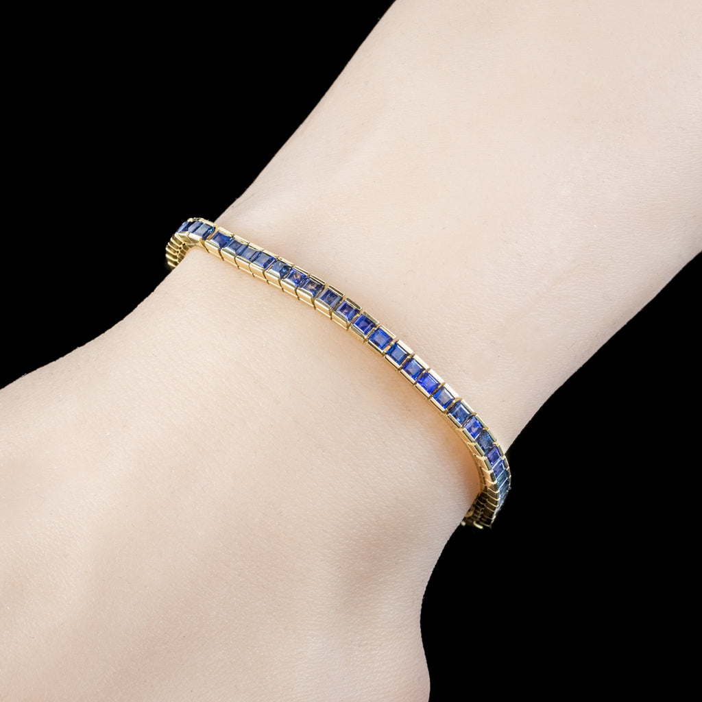 Art Deco Style Sapphire Tennis Bracelet 18ct Gold 6.5ct Total