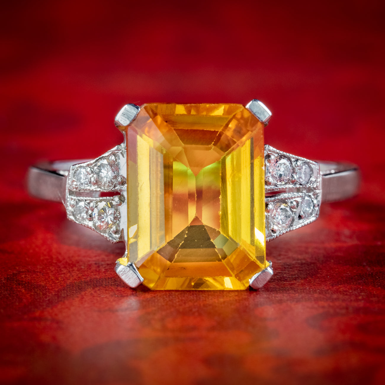 Art Deco Style Yellow Sapphire Diamond Ring 3.50ct Sapphire Main image