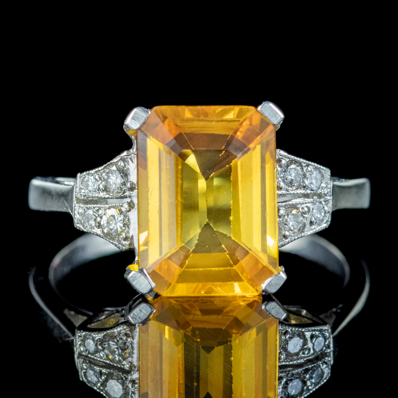 Art Deco Style Yellow Sapphire Diamond Ring 3.50ct Sapphire Secondary image