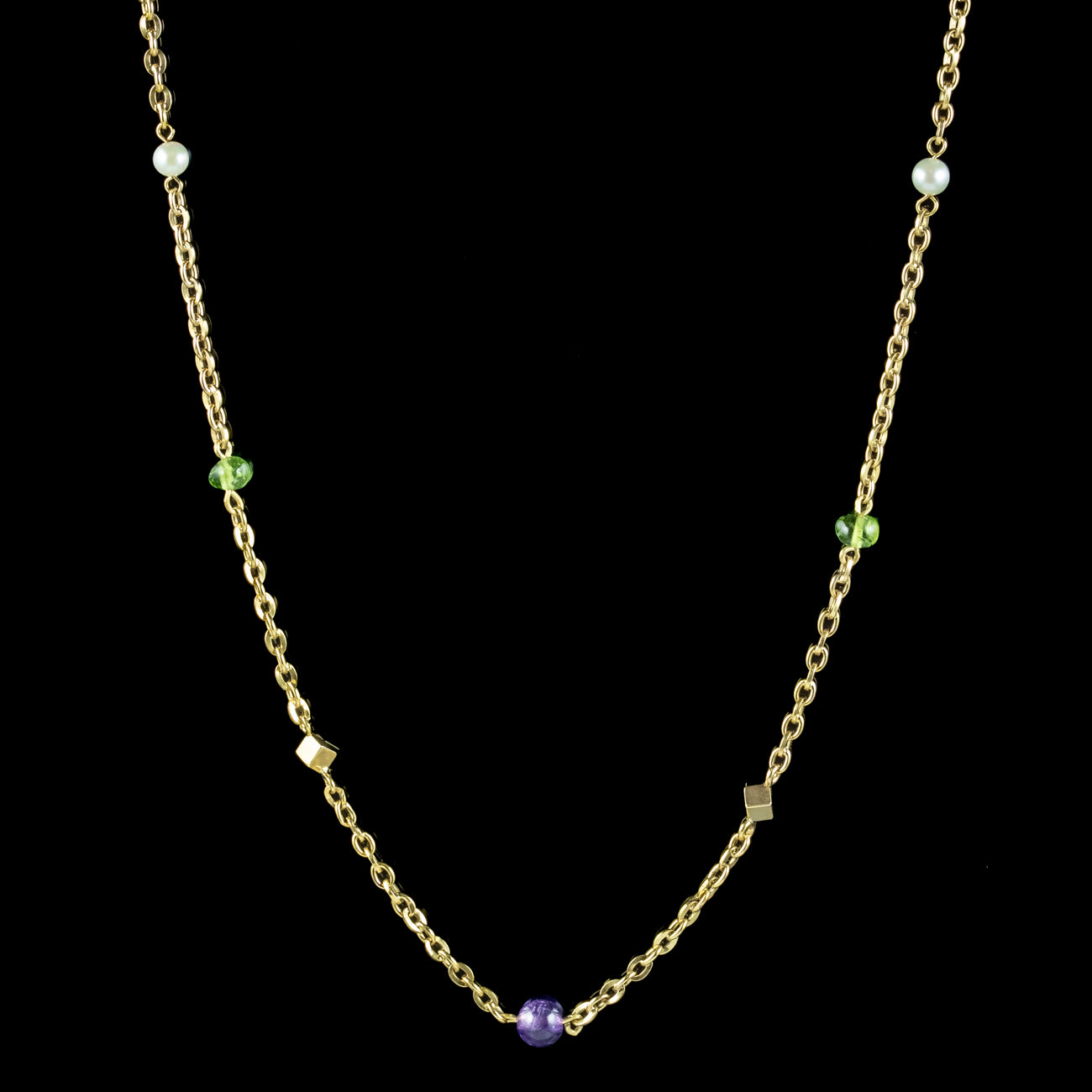 Art Deco Suffragette Chain 15ct Gold Amethyst Pearl Peridot Secondary image