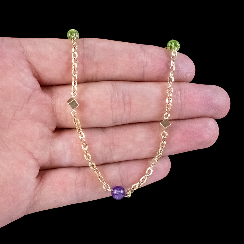 Art Deco Suffragette Chain 15ct Gold Amethyst Pearl Peridot