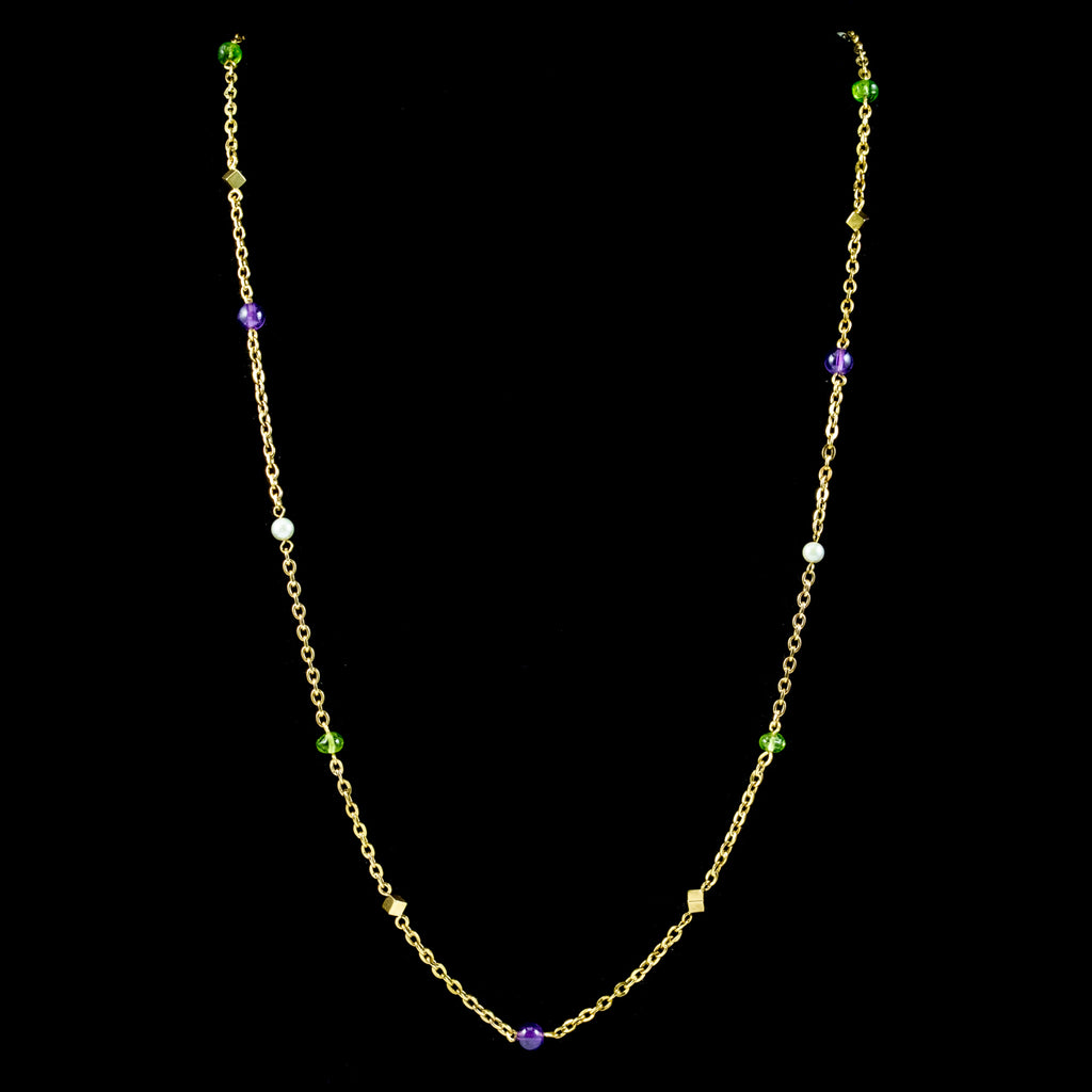 Art Deco Suffragette Chain 15ct Gold Amethyst Pearl Peridot
