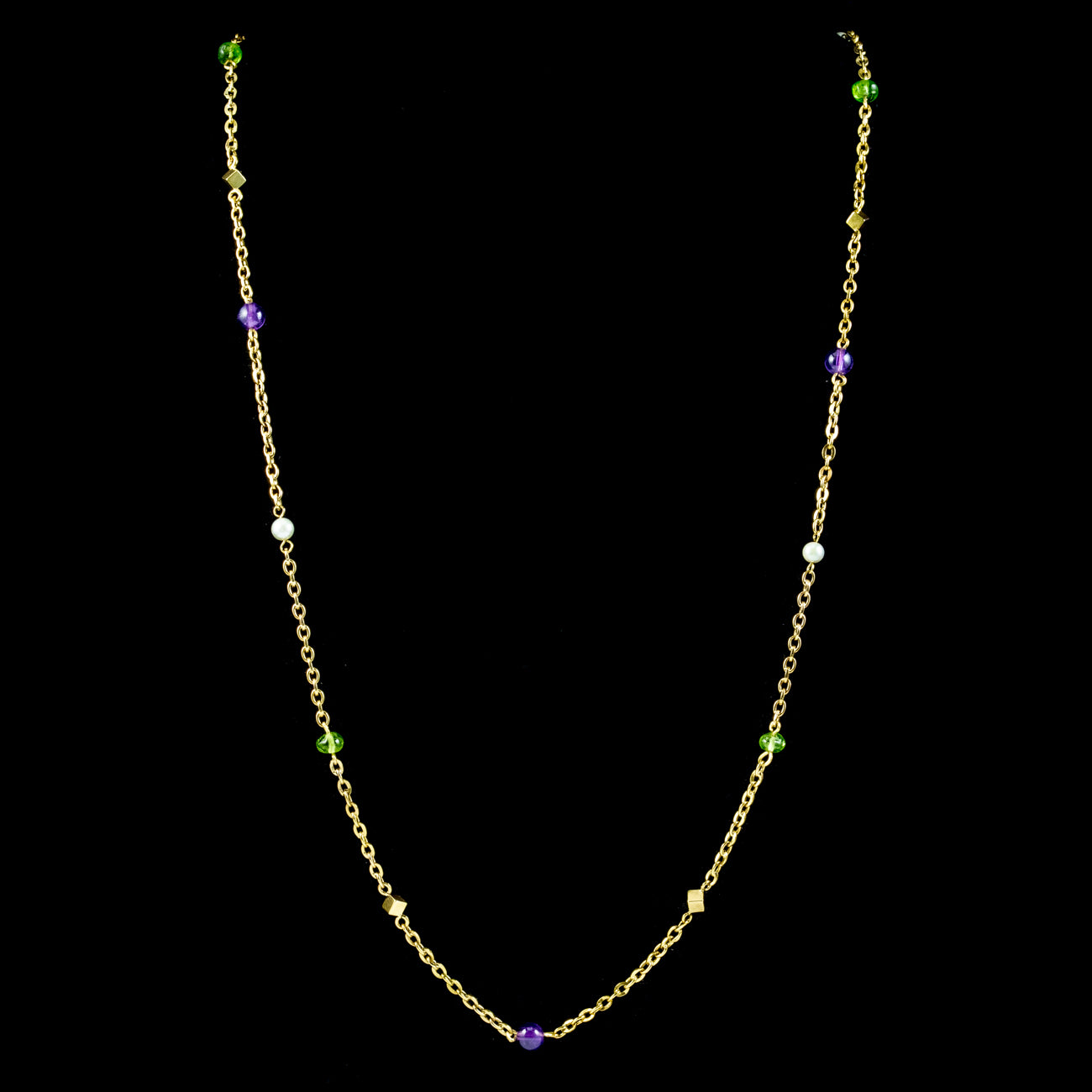 Art Deco Suffragette Chain 15ct Gold Amethyst Pearl Peridot