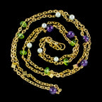 Art Deco Suffragette Chain 15ct Gold Amethyst Pearl Peridot