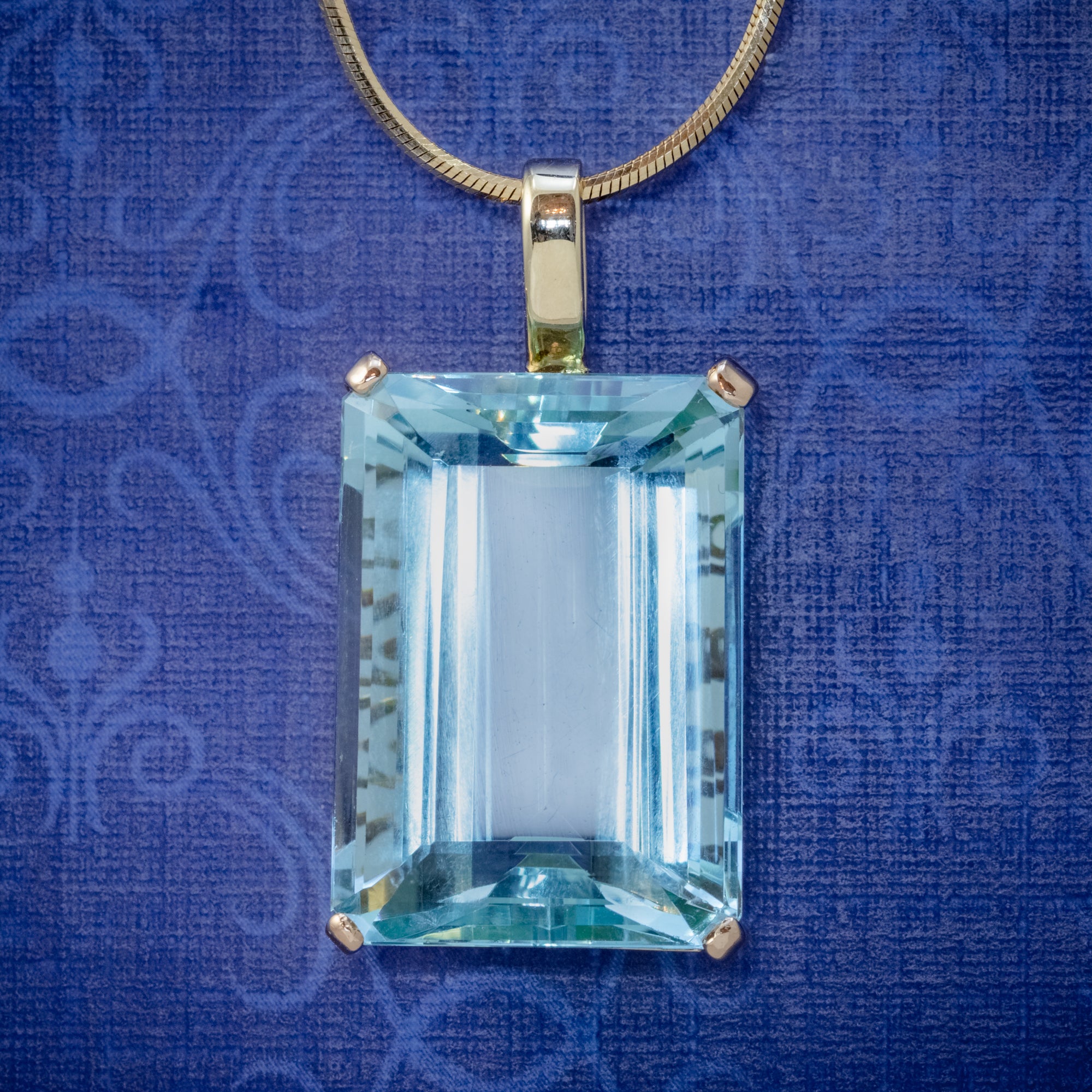 ART DECO AQUAMARINE PENDANT NECKLACE 30CT EMERALD CUT AQUA 14CT GOLD COVER