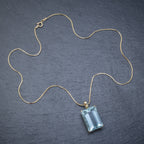 ART DECO AQUAMARINE PENDANT NECKLACE 30CT EMERALD CUT AQUA 14CT GOLD TOP