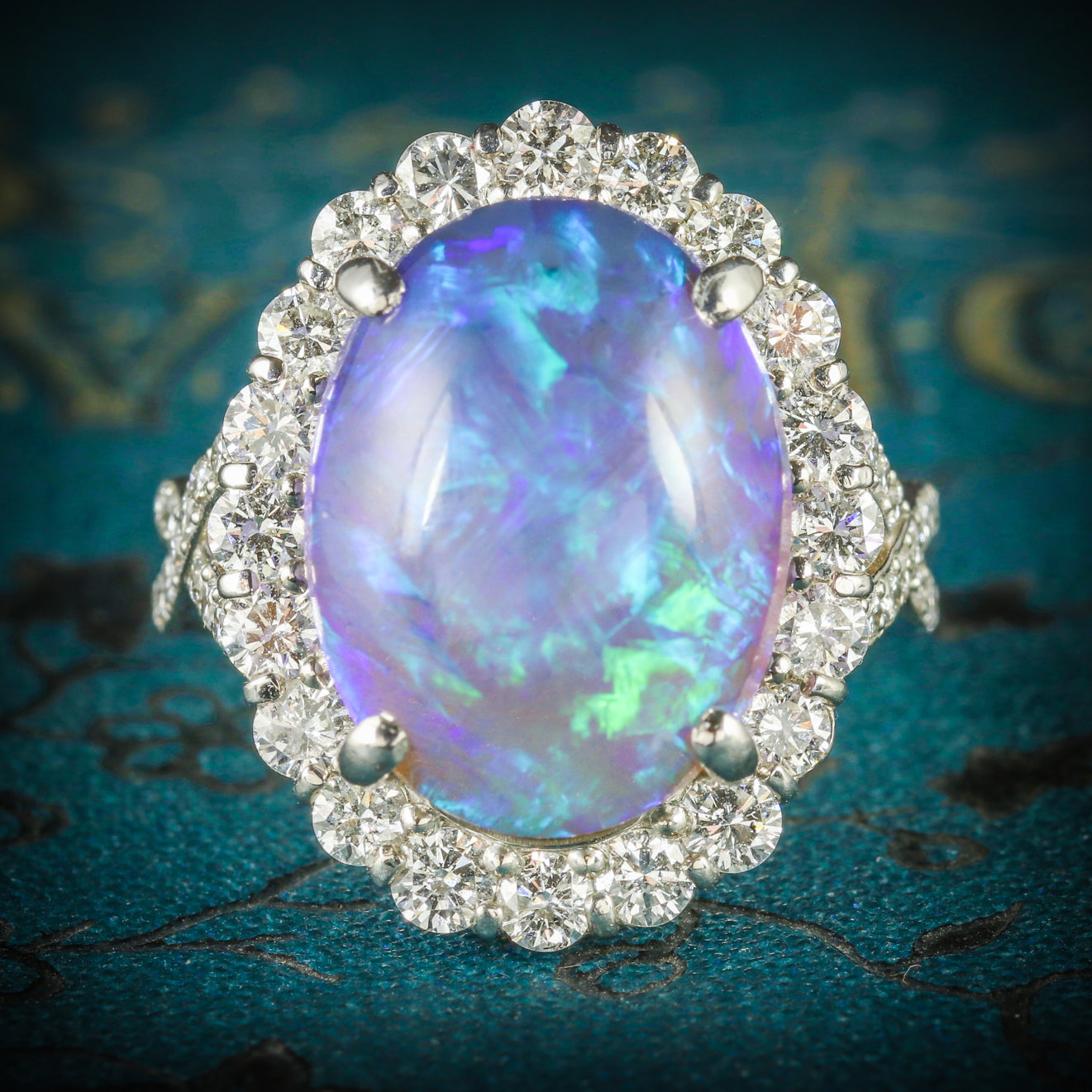 BLACK OPAL DIAMOND RING PLATINUM 16CT BLACK OPAL COVER Main image
