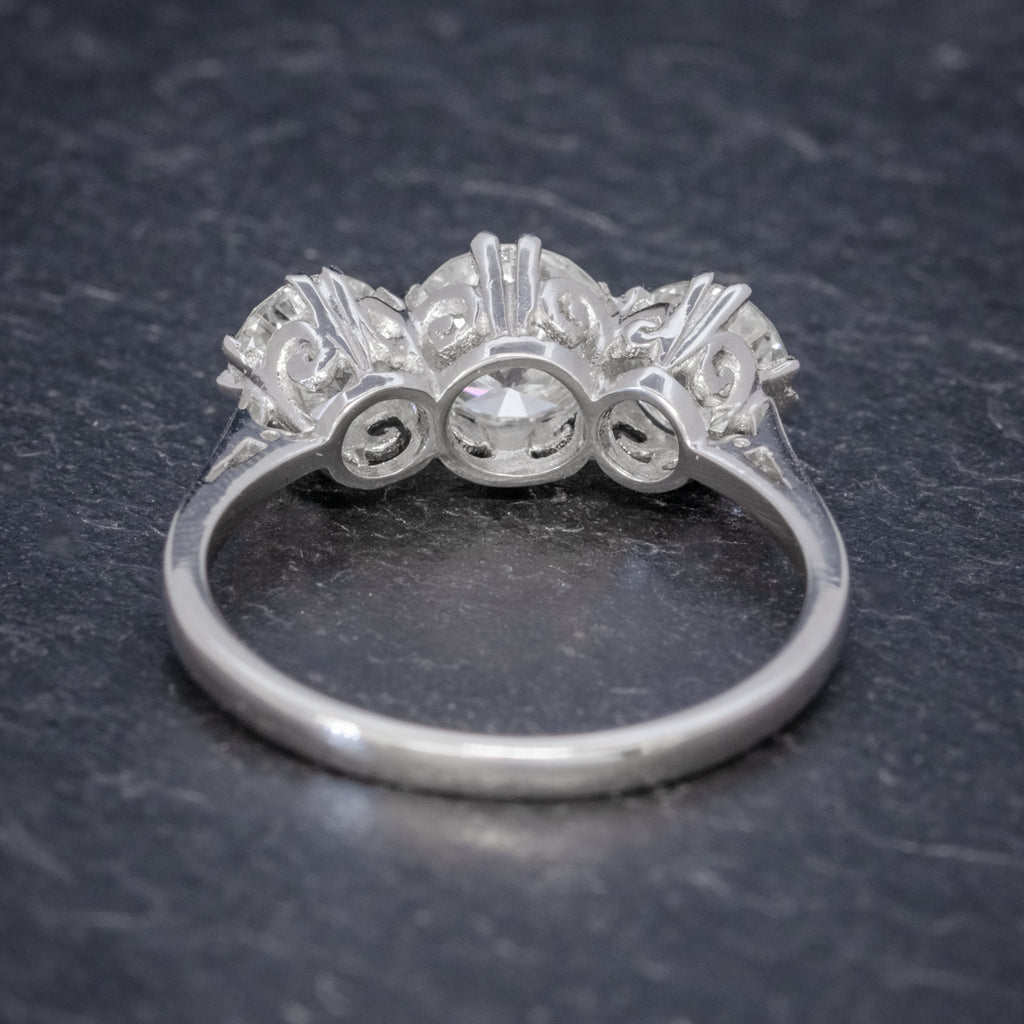BRILLIANT CUT DIAMOND TRILOGY ENGAGEMENT RING PLATINUM 2.35CT OF DIAMOND CERT BACK