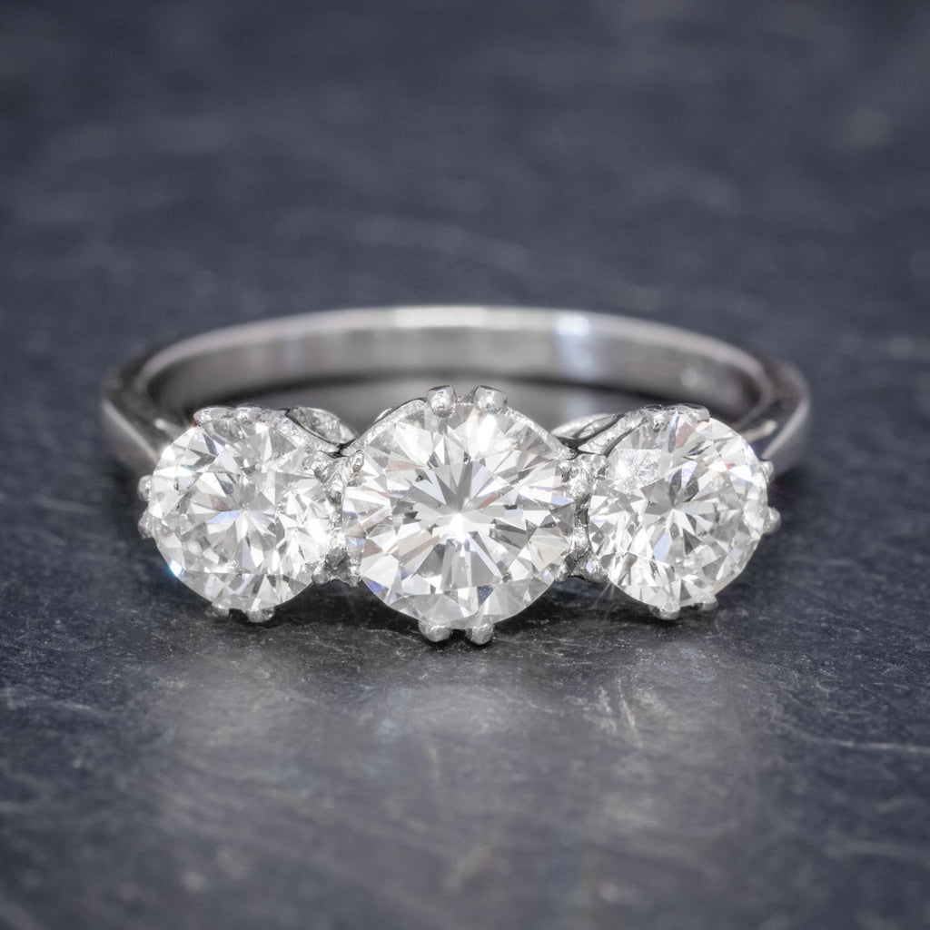BRILLIANT CUT DIAMOND TRILOGY ENGAGEMENT RING PLATINUM 2.35CT OF DIAMOND CERT FRONT