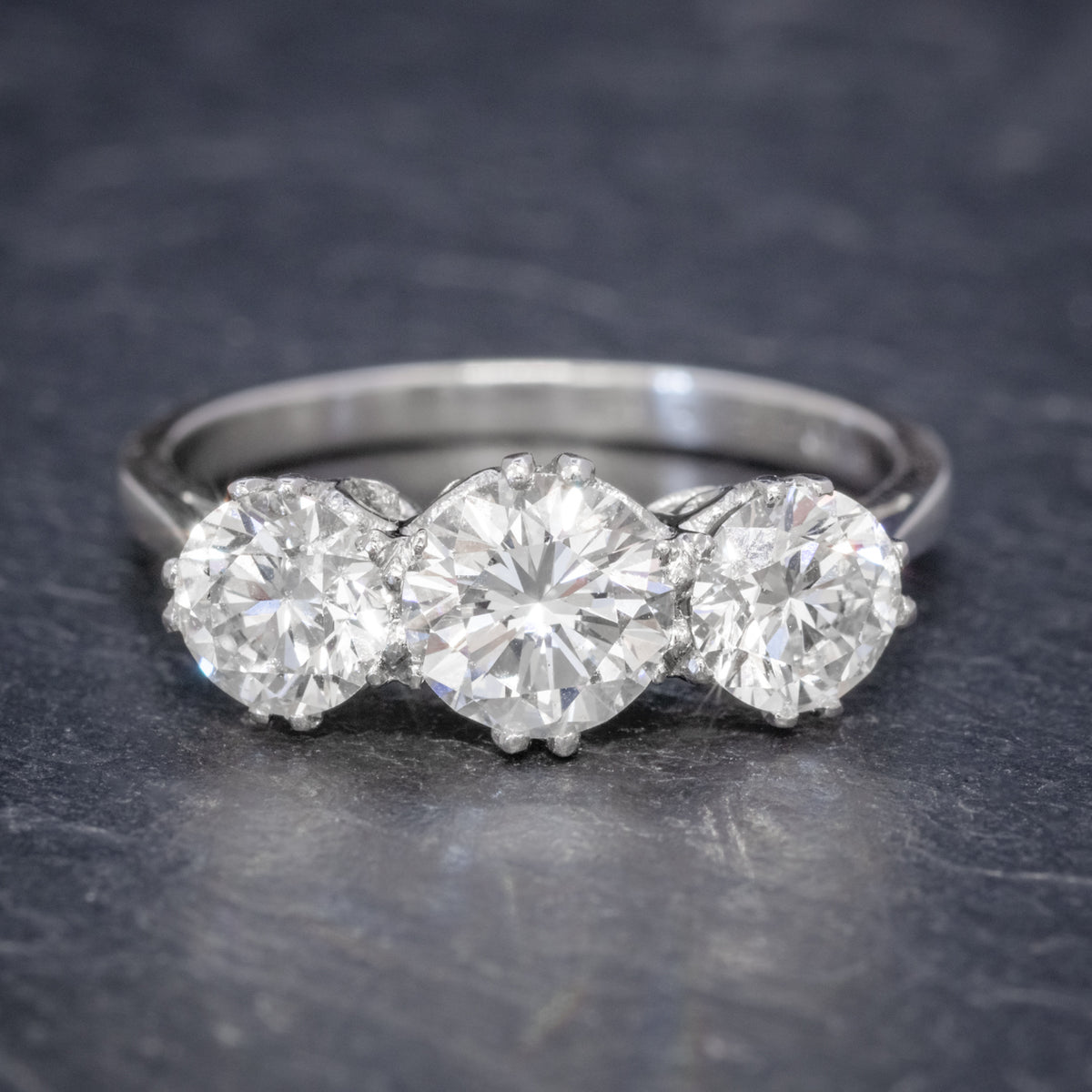 BRILLIANT CUT DIAMOND TRILOGY ENGAGEMENT RING PLATINUM 2.35CT OF DIAMOND CERT FRONT