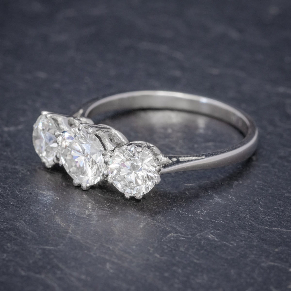 BRILLIANT CUT DIAMOND TRILOGY ENGAGEMENT RING PLATINUM 2.35CT OF DIAMOND CERT SIDE
