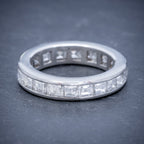 DIAMOND FULL ETERNITY RING 18CT WHITE GOLD 3CT OF CARRE CUT DIAMONDS FRONT