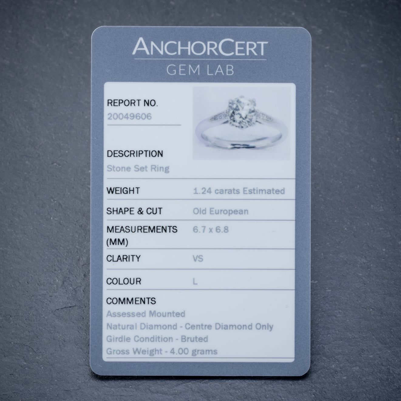 Diamond Solitaire Engagement Ring Platinum 1.24Ct Old Cut Diamond Cert
