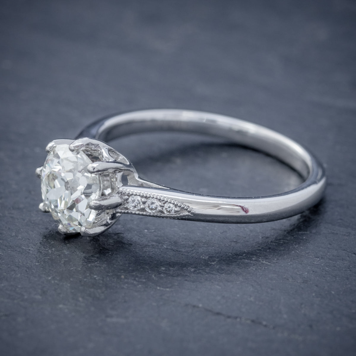Diamond Solitaire Engagement Ring Platinum 1.24Ct Old Cut Diamond Cert