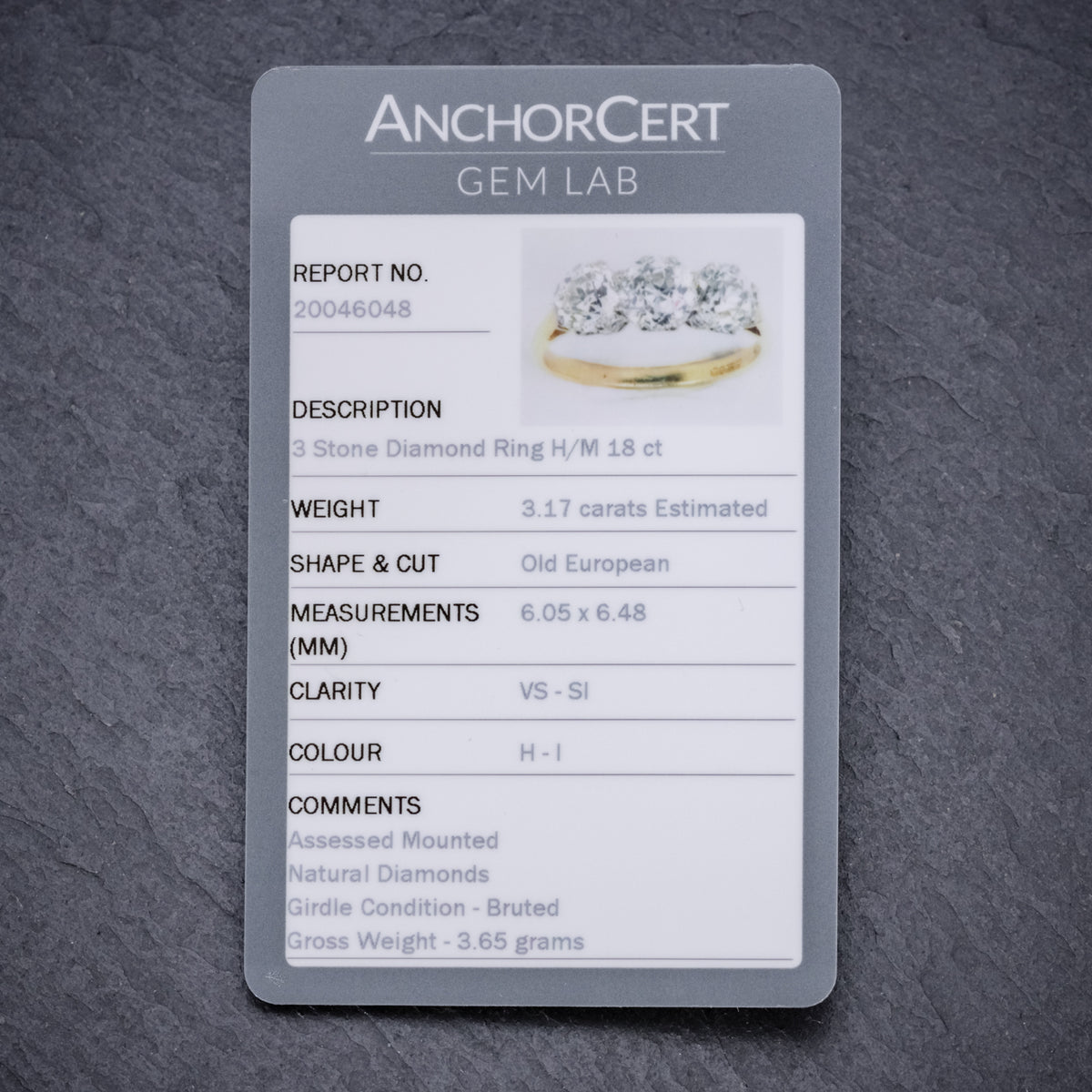 Diamond Trilogy Ring 18ct Gold 3.17ct Of Diamond Full Cert CERT